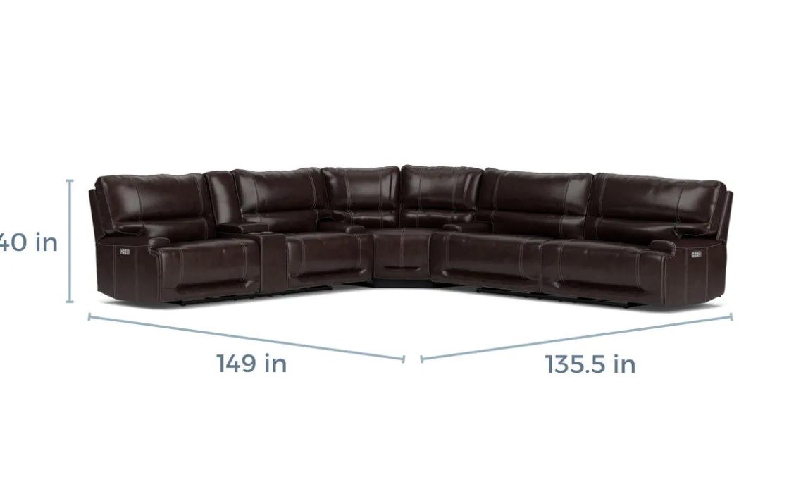 Mor Furniture Oslo 3 Piece 3 Power Sectional In Dark Brown Leather