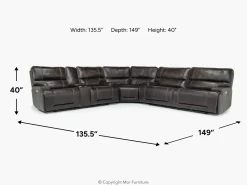 Mor Furniture Oslo 3 Piece 3 Power Sectional In Dark Brown Leather