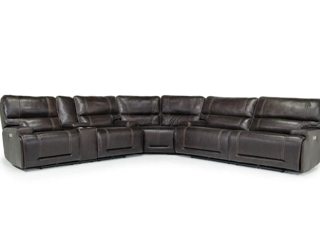 Mor Furniture Oslo 3 Piece 3 Power Sectional In Dark Brown Leather