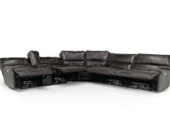 Mor Furniture Oslo 3 Piece 3 Power Sectional In Dark Brown Leather