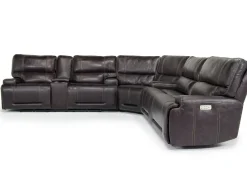 Mor Furniture Oslo 3 Piece 3 Power Sectional In Dark Brown Leather