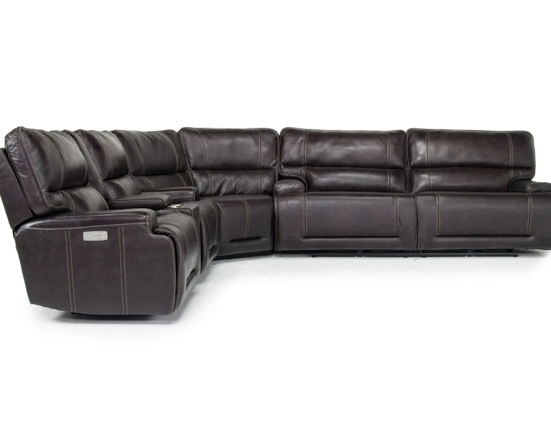 Mor Furniture Oslo 3 Piece 3 Power Sectional In Dark Brown Leather