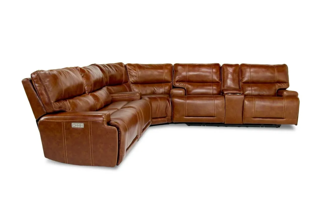Mor Furniture Oslo 3 Piece 3 Power Sectional In Dark Brown Leather