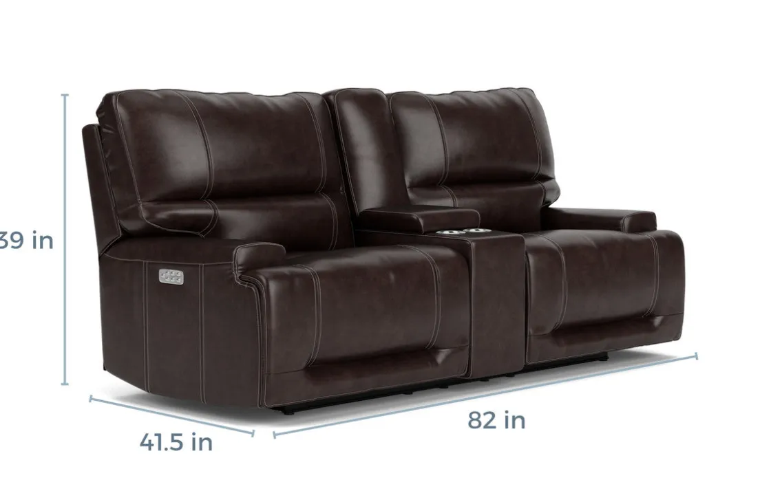 Mor Furniture Oslo 3 Power Console Loveseat In Dark Brown Leather