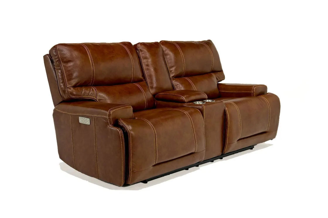 Mor Furniture Oslo 3 Power Console Loveseat In Dark Brown Leather