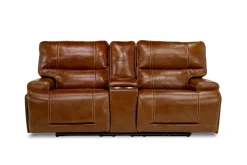 Mor Furniture Oslo 3 Power Console Loveseat In Dark Brown Leather
