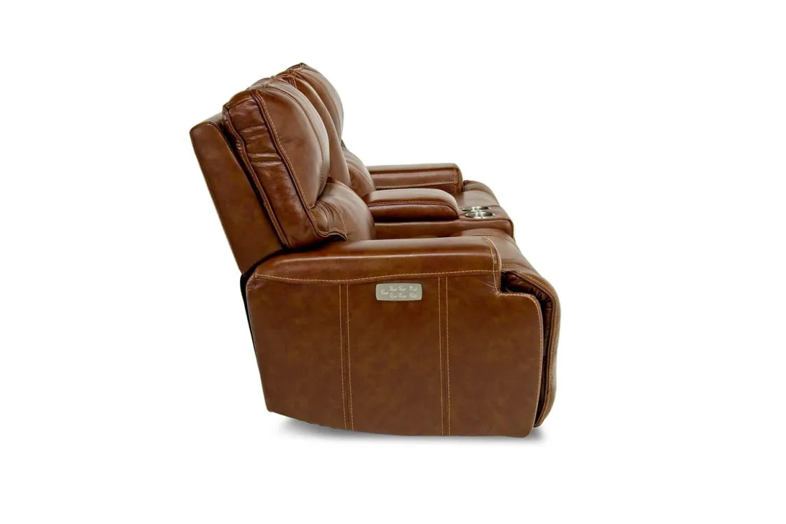 Mor Furniture Oslo 3 Power Console Loveseat In Dark Brown Leather