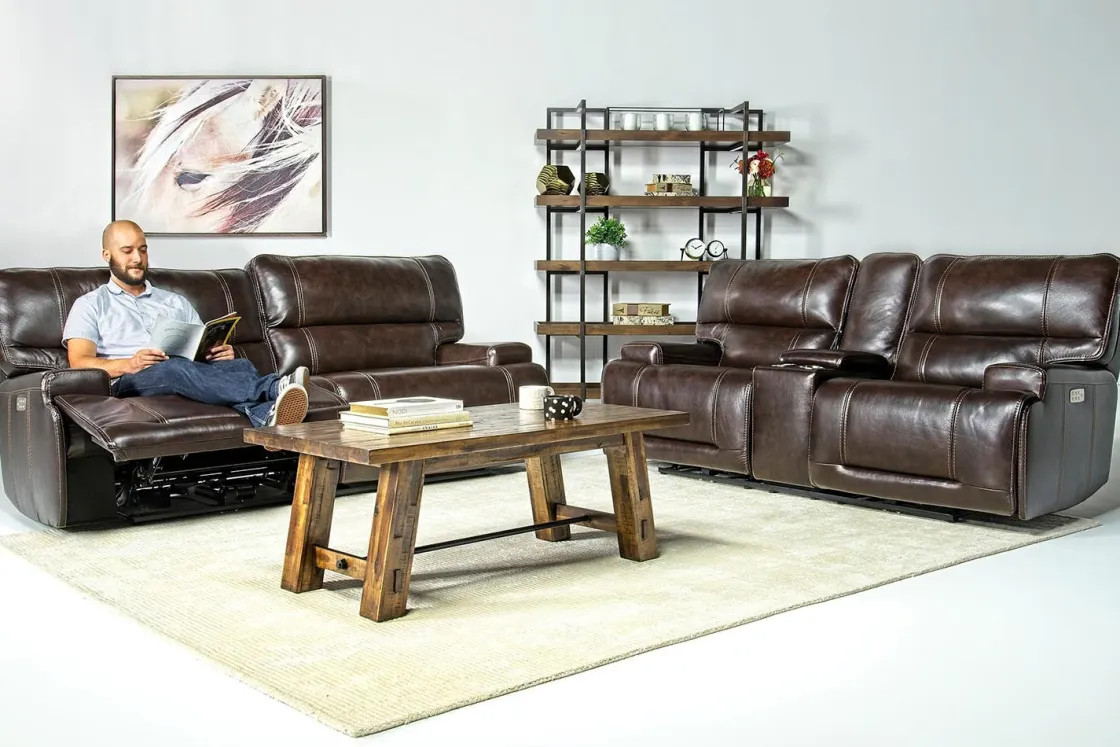 Mor Furniture Oslo 3 Power Sofa In Brown Leather