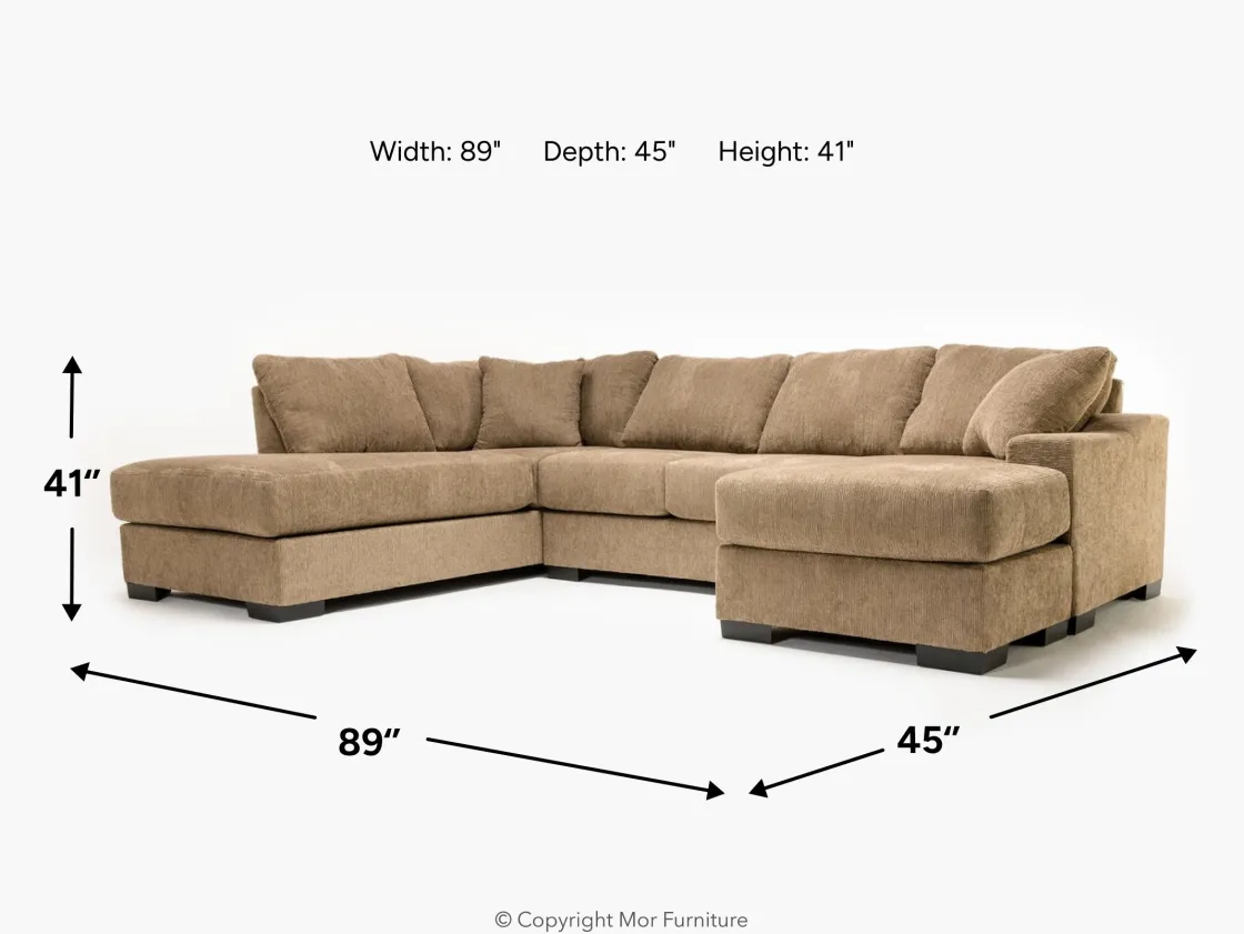 Mor Furniture Paige Dual Chaise Sectional In Sherry Bark, Left Facing