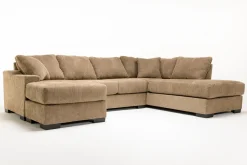 Mor Furniture Paige Dual Chaise Sectional In Sherry Bark, Left Facing