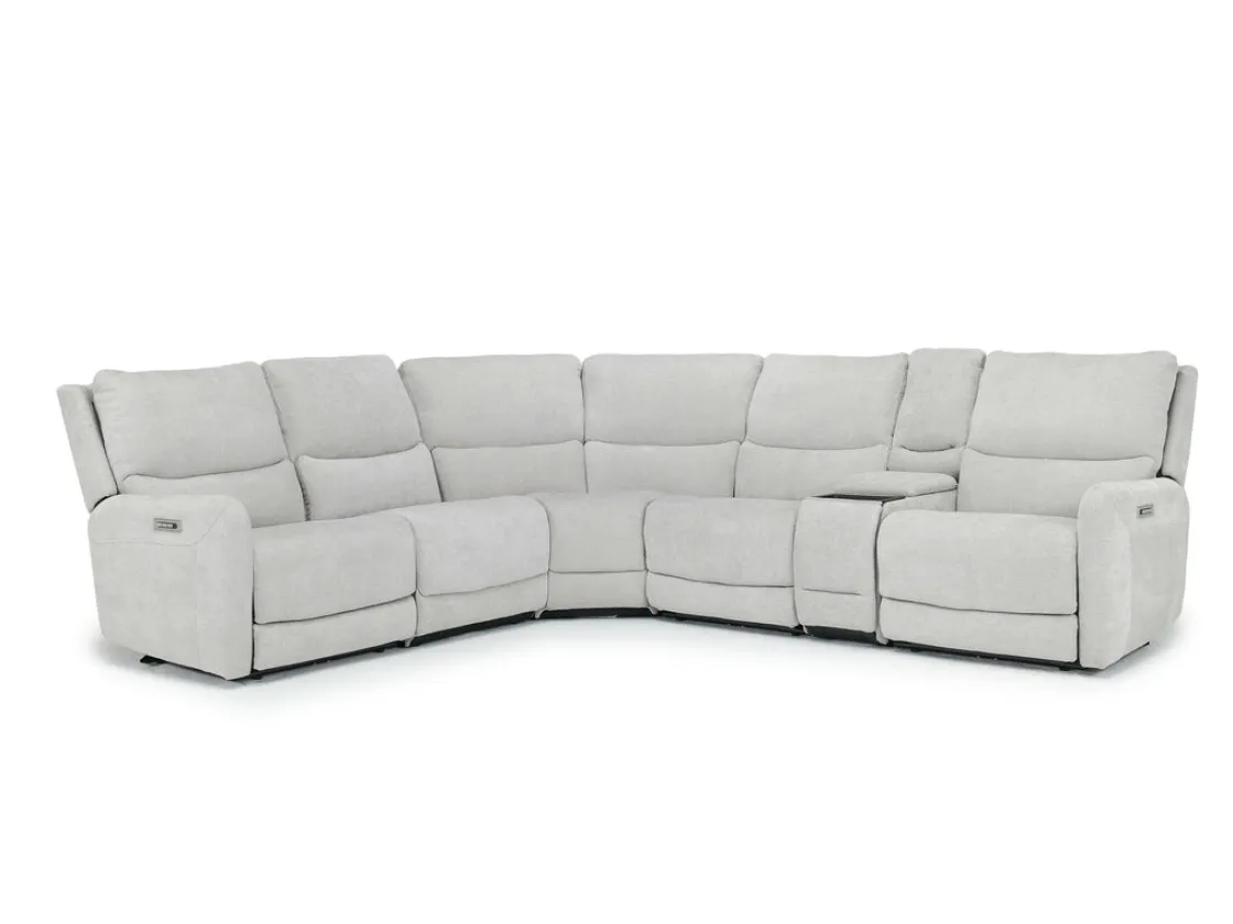 Mor Furniture Palencia 6 Piece 3 Power Sectional W/ 3 Power Armless Recliner In Trento Dove