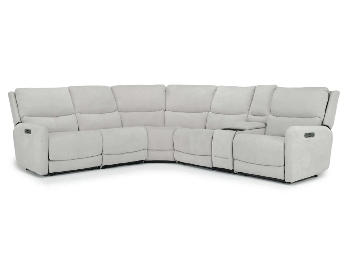 Mor Furniture Palencia 6 Piece 3 Power Sectional W/ 3 Power Armless Recliner In Trento Dove
