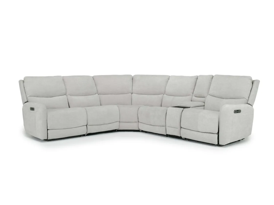 Mor Furniture Palencia 6 Piece 3 Power Sectional W/ 3 Power Armless Recliner In Trento Dove