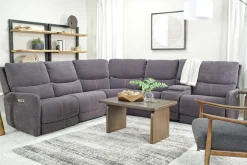 Mor Furniture Palencia 6 Piece 3 Power Sectional W/ 3 Power Armless Recliner In Trento Dove