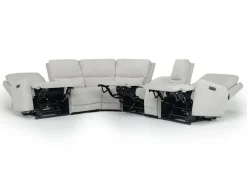 Mor Furniture Palencia 6 Piece 3 Power Sectional W/ 3 Power Armless Recliner In Trento Dove