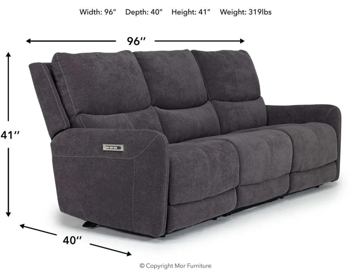 Mor Furniture Palencia 3 Power Sofa In Trento Charcoal