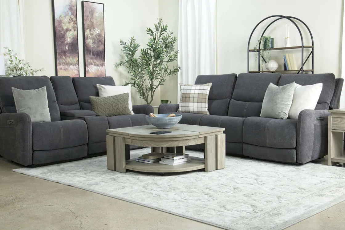 Mor Furniture Palencia 3 Power Sofa In Trento Charcoal