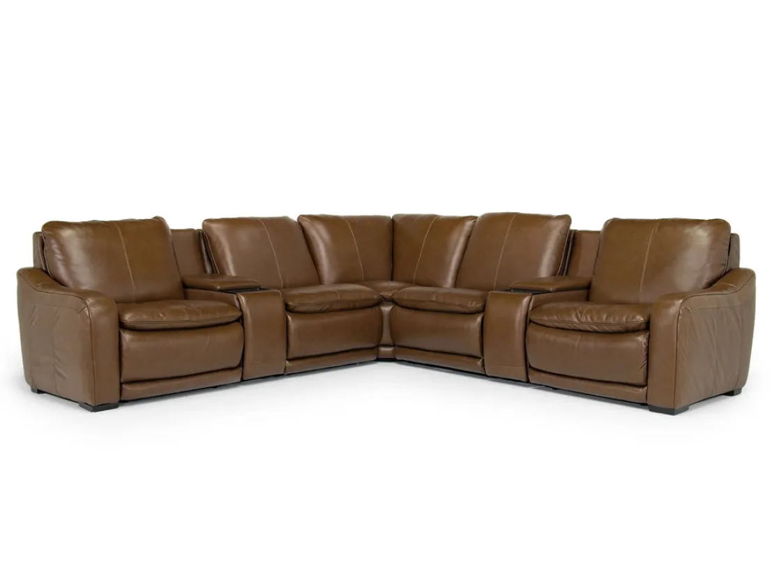 Mor Furniture Paradise 7 Piece 2 Power Sectional W/ 2 Power Armless Recliner In Chestnut Leather