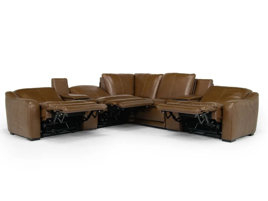 Mor Furniture Paradise 7 Piece 2 Power Sectional W/ 2 Power Armless Recliner In Chestnut Leather