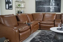 Mor Furniture Paradise 7 Piece 2 Power Sectional W/ 2 Power Armless Recliner In Chestnut Leather
