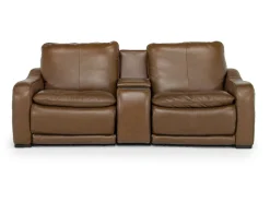 Mor Furniture Paradise 2 Power Console Loveseat In Chestnut Leather