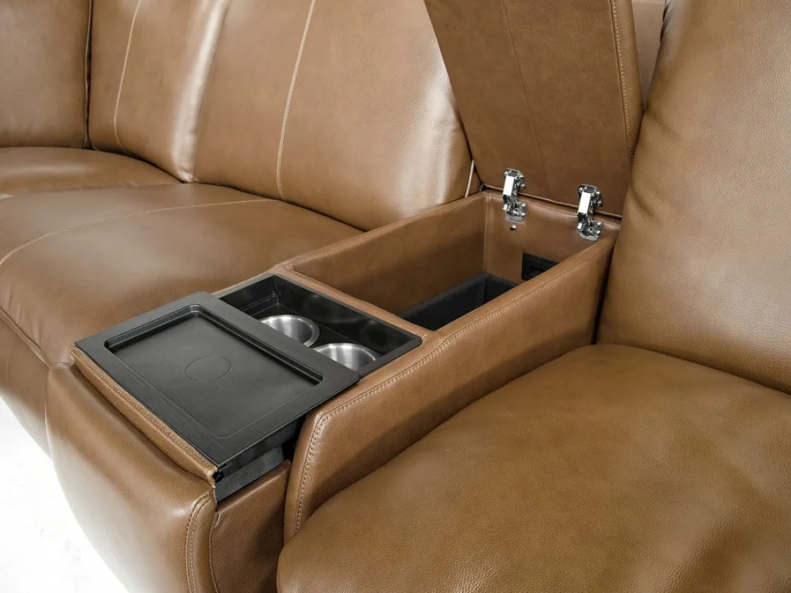 Mor Furniture Paradise 2 Power Console Loveseat In Chestnut Leather