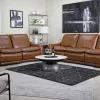 Mor Furniture Paradise 2 Power Sofa & Loveseat In Chestnut Leather
