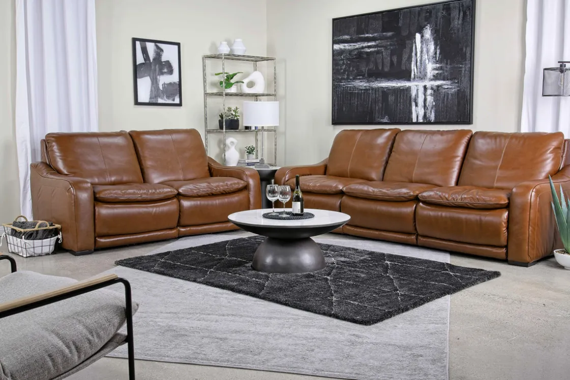 Mor Furniture Paradise 2 Power Sofa & Loveseat In Chestnut Leather