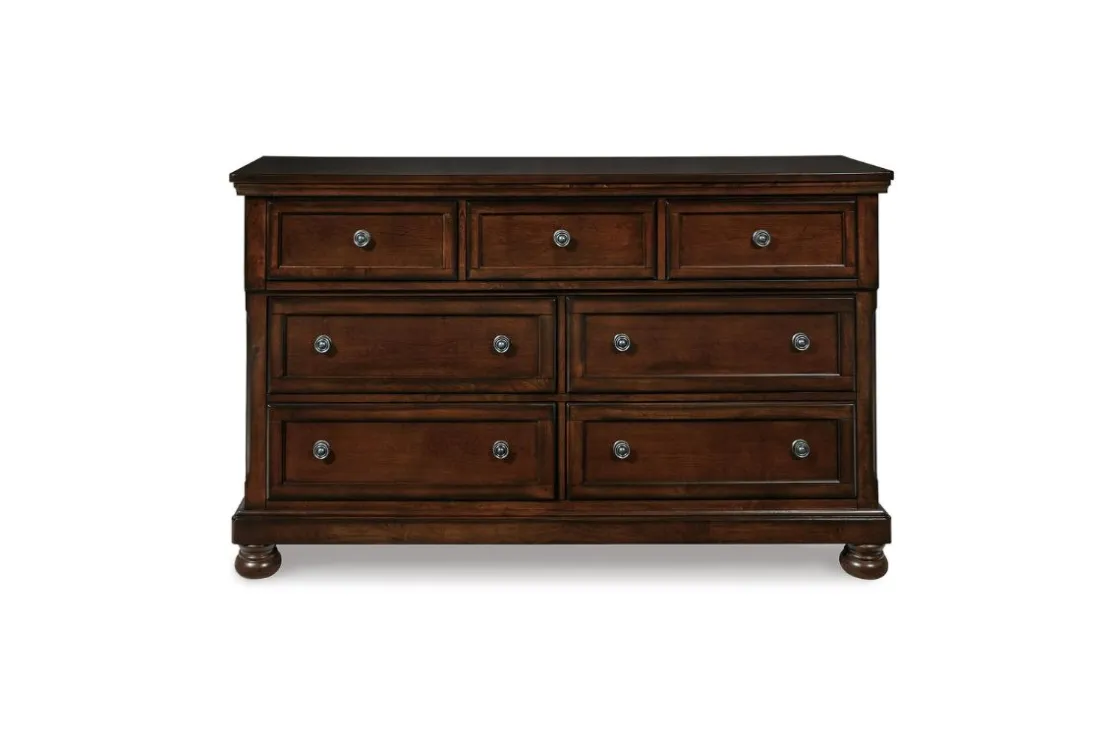 Mor Furniture Porter Panel Bed, Dresser, Mirror & Nightstand In Rustic Brown, Queen