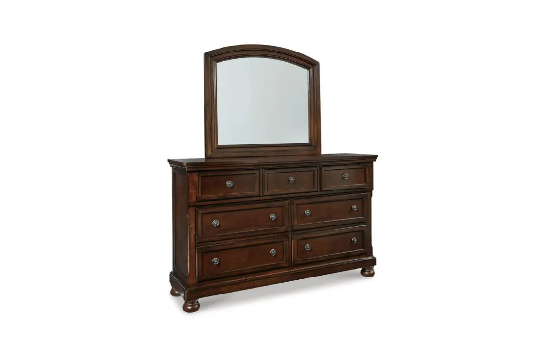 Mor Furniture Porter Panel Bed, Dresser, Mirror & Nightstand In Rustic Brown, Queen