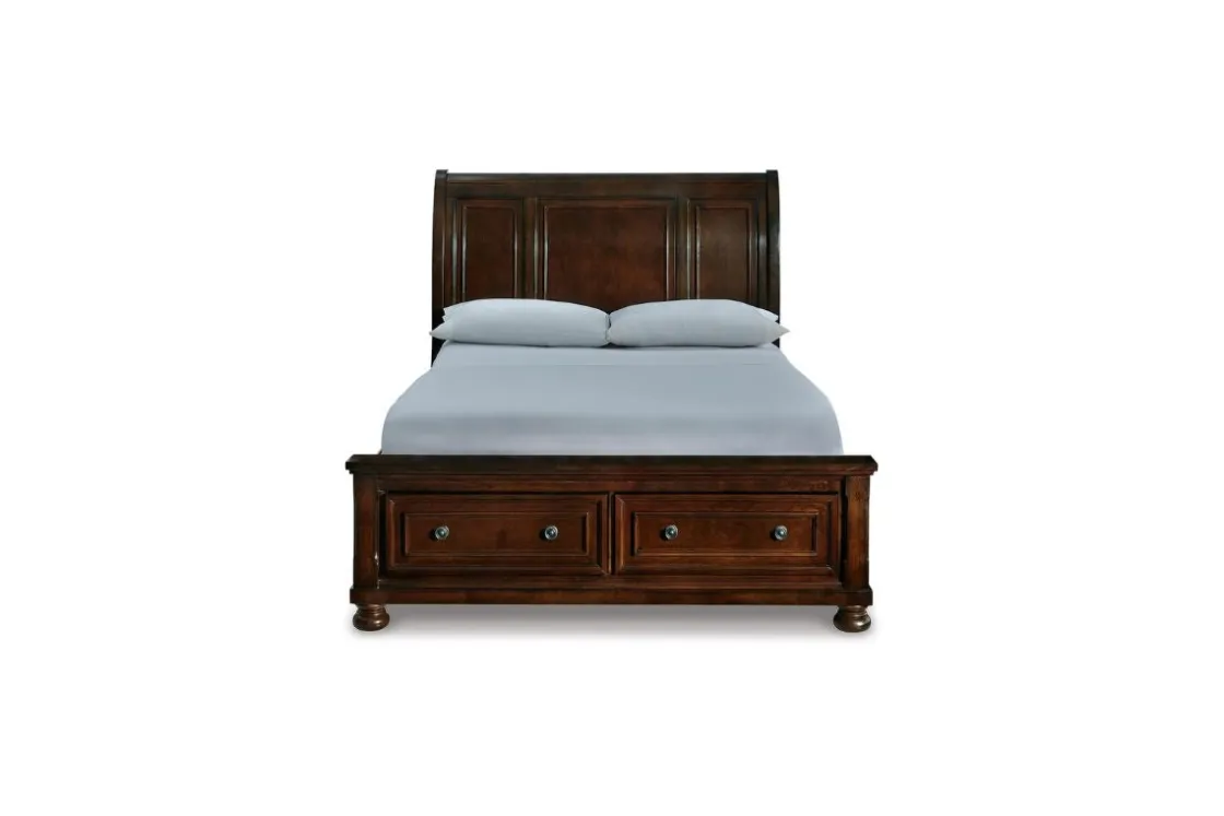 Mor Furniture Porter Sleigh Bed W/ Storage In Rustic Brown, Queen