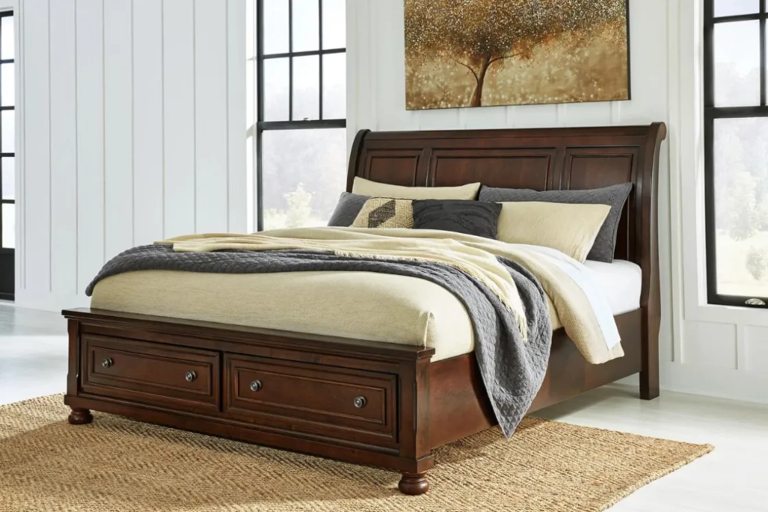 Mor Furniture Porter Sleigh Bed W/ Storage In Rustic Brown, Queen