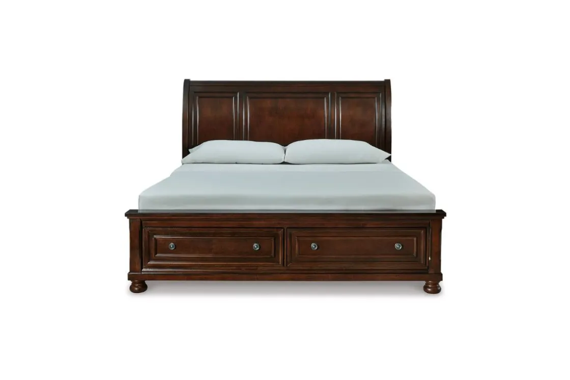 Mor Furniture Porter Sleigh Bed W/ Storage In Rustic Brown, Queen