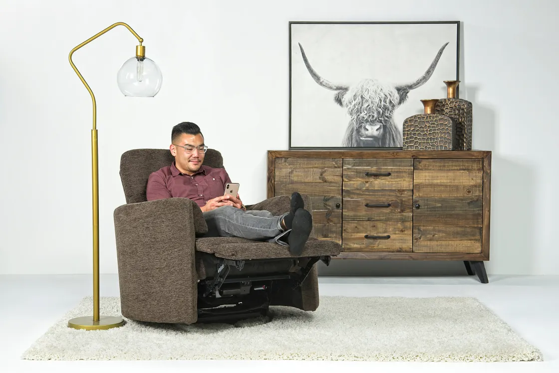Mor Furniture Radius Power Recliner In Dark Brown