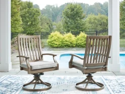 Mor Furniture Rainier Outdoor Swivel Chair In Brown/Beige, Set Of 2