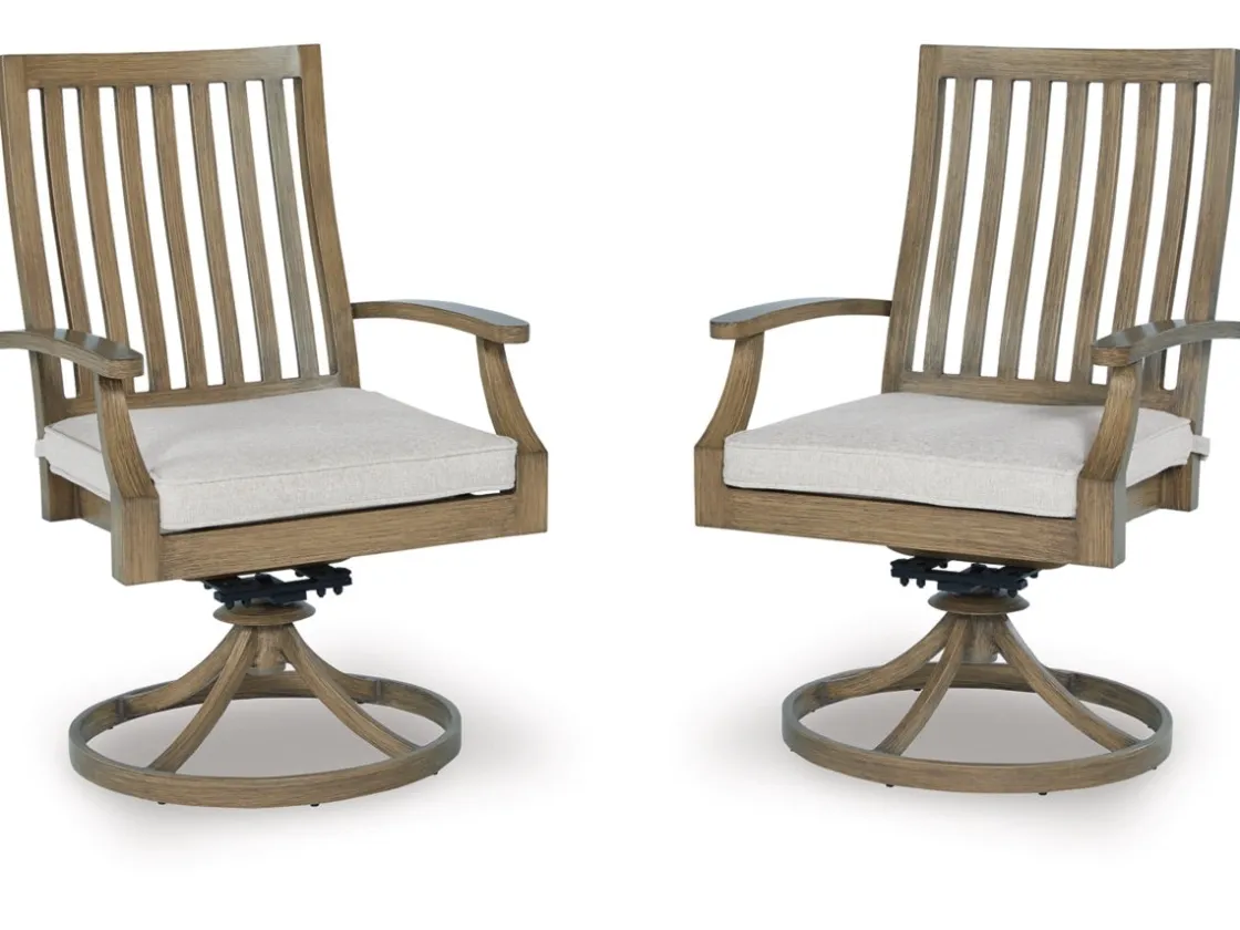 Mor Furniture Rainier Outdoor Swivel Chair In Brown/Beige, Set Of 2
