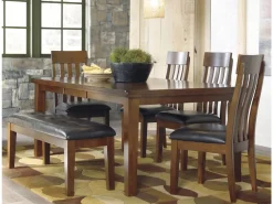 Mor Furniture Ralene Extendable Dining Table, 4 Chairs & Bench In Brown