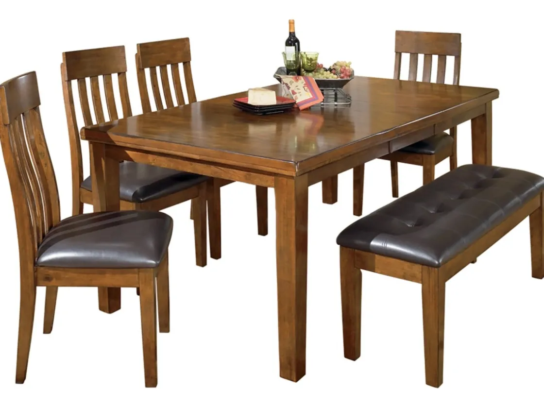 Mor Furniture Ralene Extendable Dining Table, 4 Chairs & Bench In Brown
