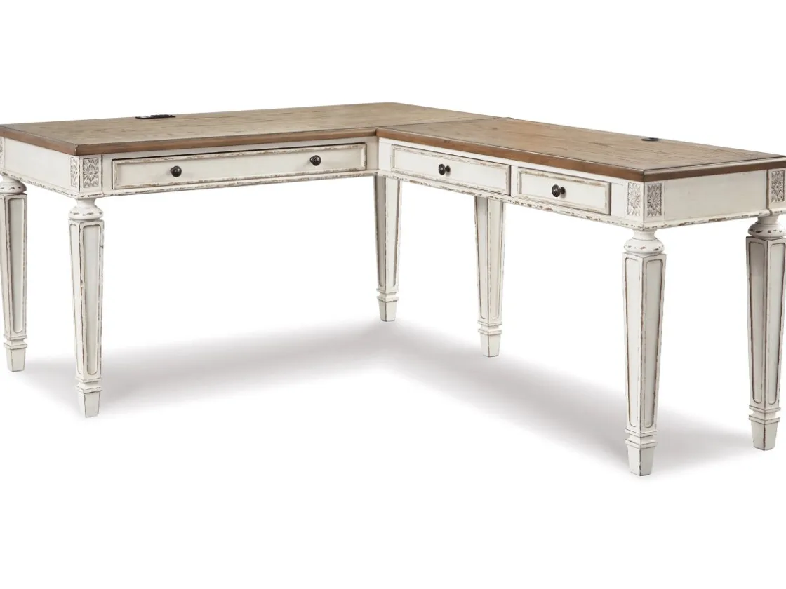 Mor Furniture Realyn Office Desk W/ Usb Charging In White/Brown