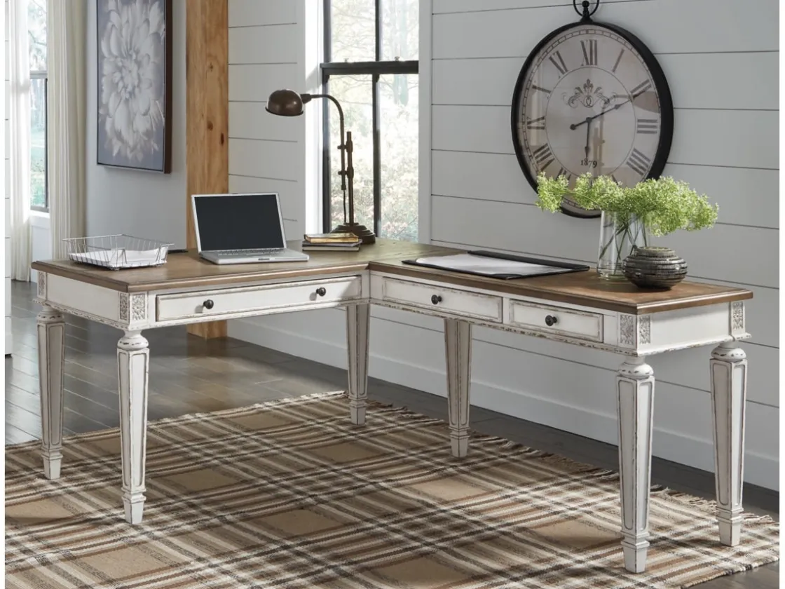 Mor Furniture Realyn Office Desk W/ Usb Charging In White/Brown