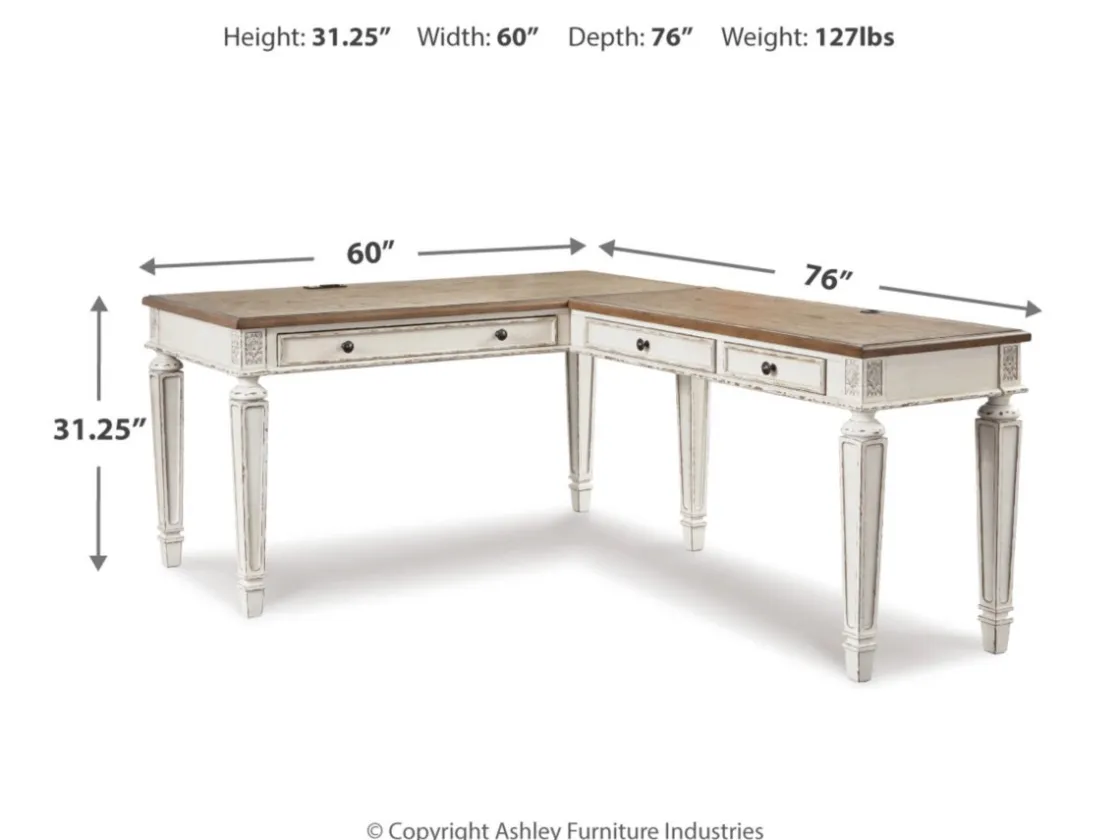 Mor Furniture Realyn Office Desk W/ Usb Charging In White/Brown