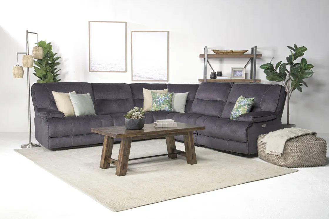Mor Furniture Retreat 5 Piece Power Sectional W/ Power Armless Recliner In Cognac Leather
