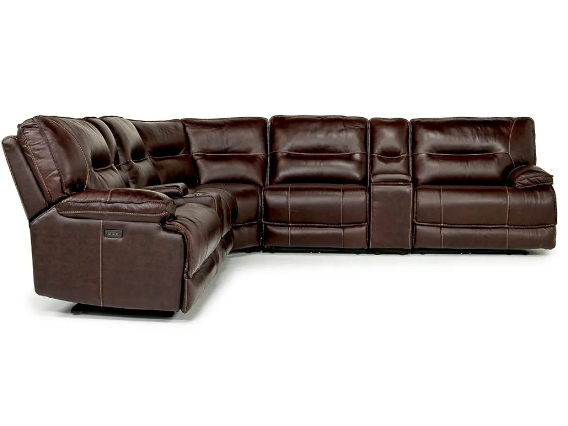 Mor Furniture Retreat 7 Piece Power Sectional In Cognac Leather