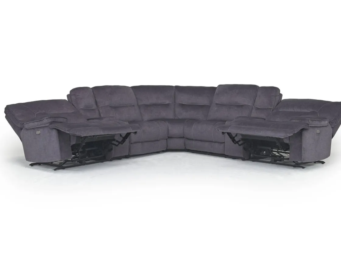 Mor Furniture Retreat 7 Piece Power Sectional W/ Power Armless Recliner In Charcoal