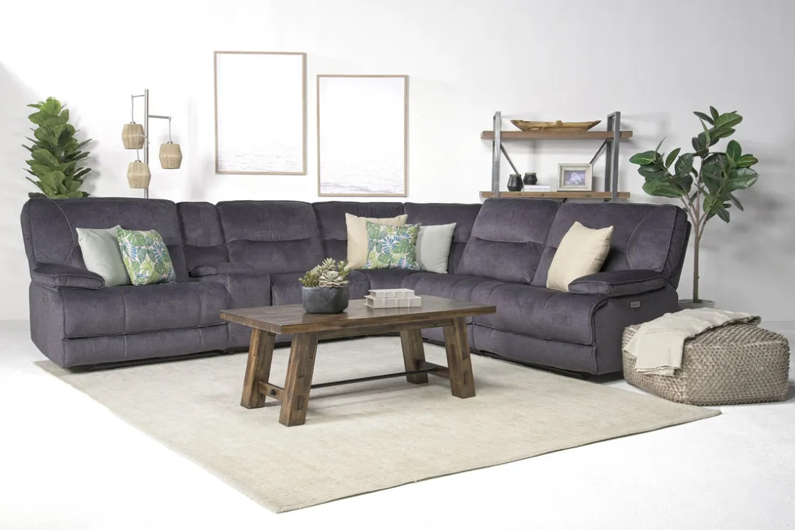 Mor Furniture Retreat 6 Piece Power Sectional W/ Power Armless Recliner In Cognac Leather