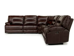 Mor Furniture Retreat 6 Piece Power Sectional W/ Power Armless Recliner In Cognac Leather