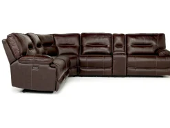 Mor Furniture Retreat 6 Piece Power Sectional W/ Power Armless Recliner In Cognac Leather