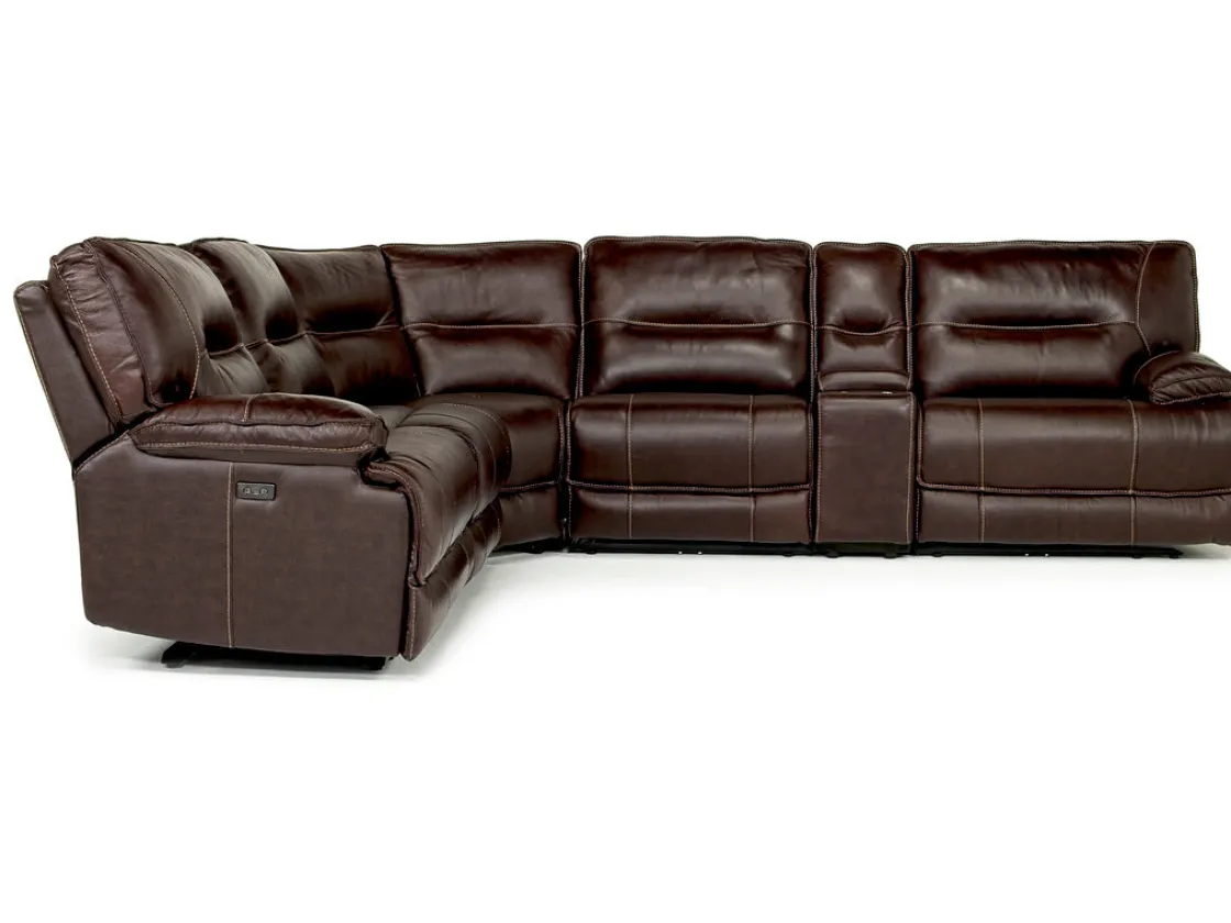 Mor Furniture Retreat 6 Piece Power Sectional W/ Power Armless Recliner In Cognac Leather