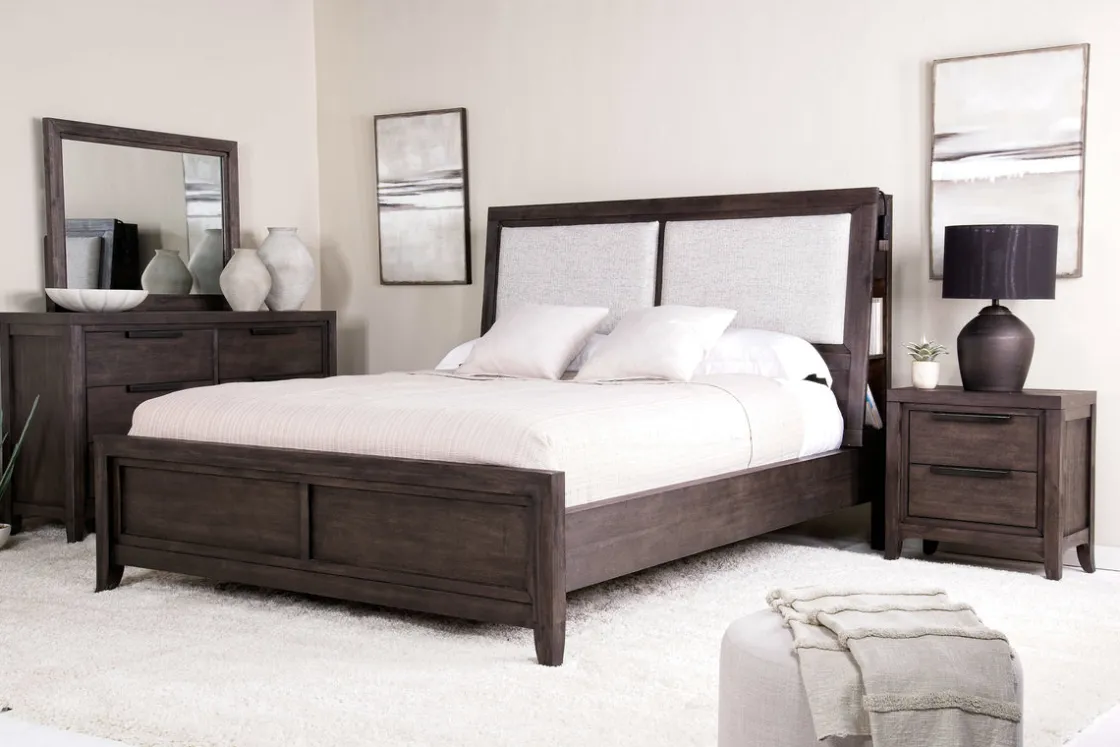 Mor Furniture Riley Bookcase Bed, Dresser, Mirror & Nightstand In Carbonite, Ca King