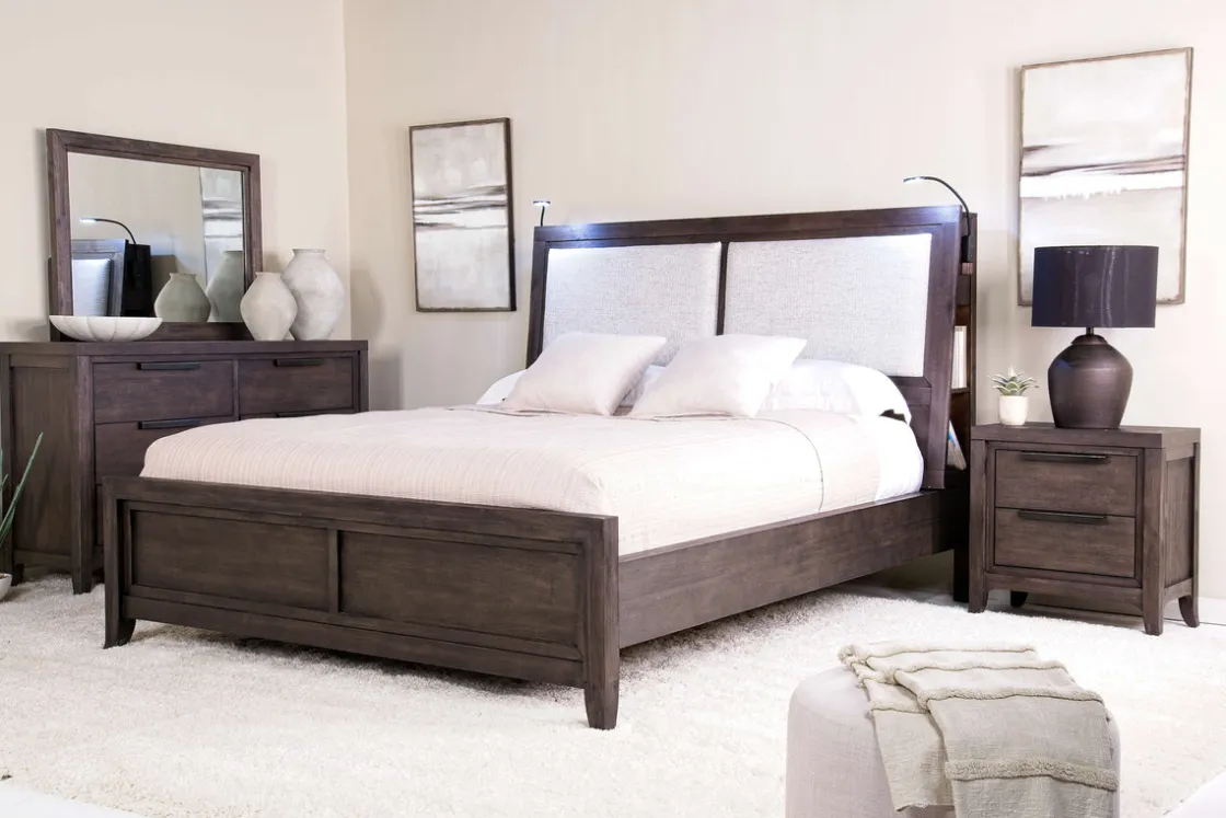 Mor Furniture Riley Bookcase Bed, Dresser, Mirror & Nightstand In Carbonite, Ca King
